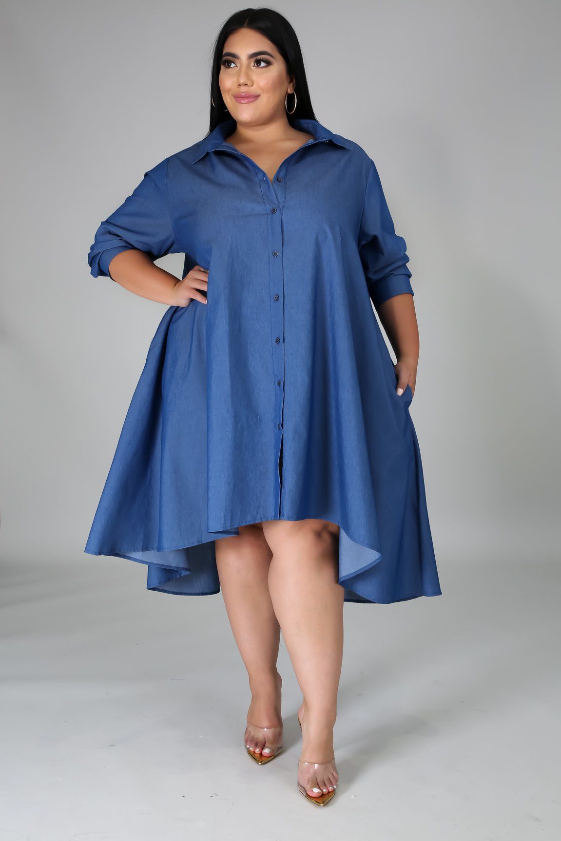 plus size denim high low dress Lots of plus size denim maxi dresses that I found for yall! This one also come in chartreuse but I've linked similar options in ShopMy Comment DRESS for the link. Shoes: @